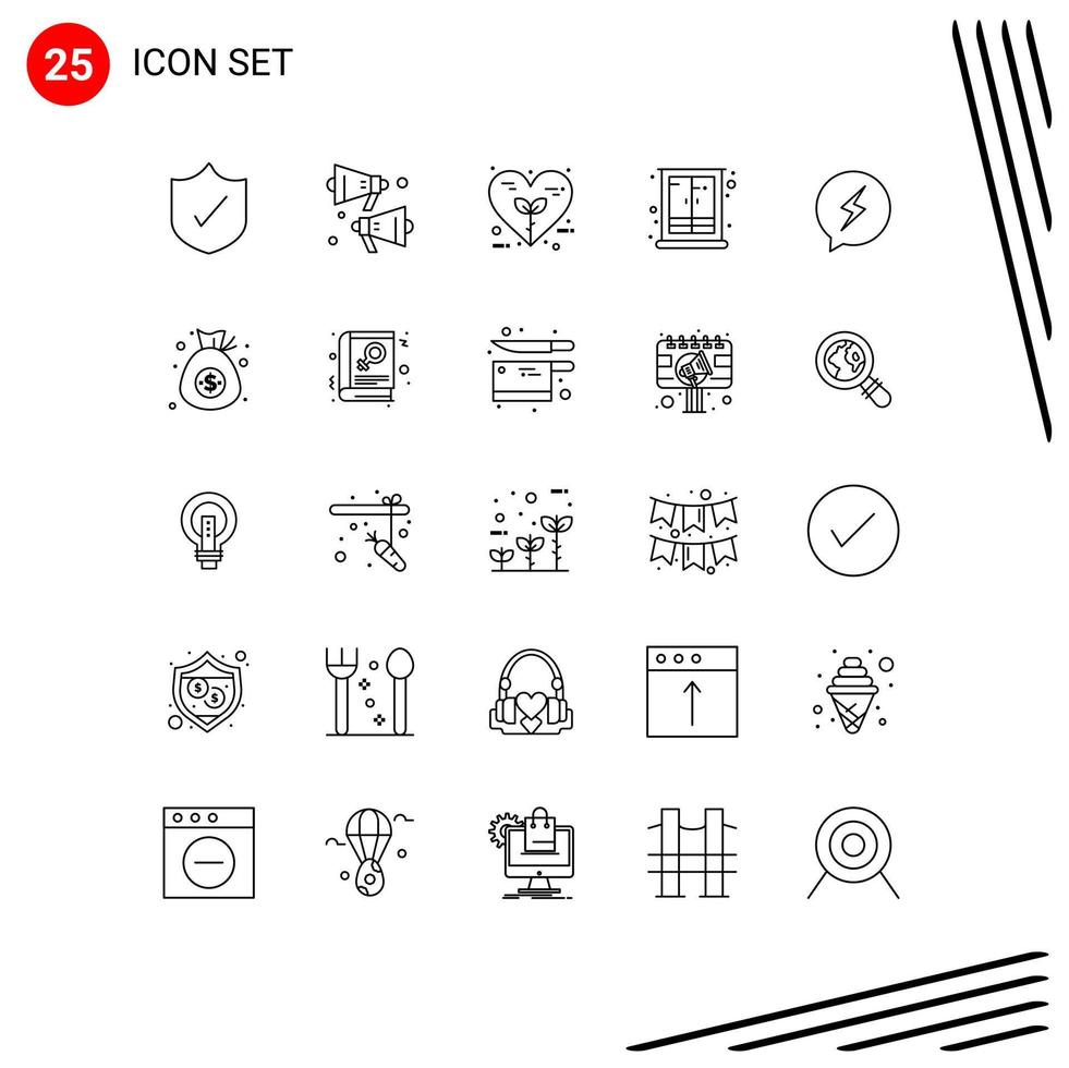 25 sinais de linha universal símbolos de sms home heart guarda-roupa móveis elementos de design de vetores editáveis