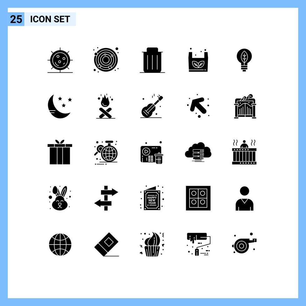 25 interface do usuário pacote de glifos sólidos de sinais e símbolos modernos de comércio eletrônico da natureza excluir elementos de design de vetores editáveis de lixo ecológico