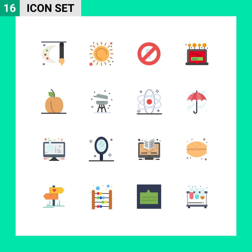 Pacote de cores planas de 16 interfaces de usuário de sinais e símbolos modernos de damasco login calor laptop ramadan pacote editável de elementos de design de vetores criativos