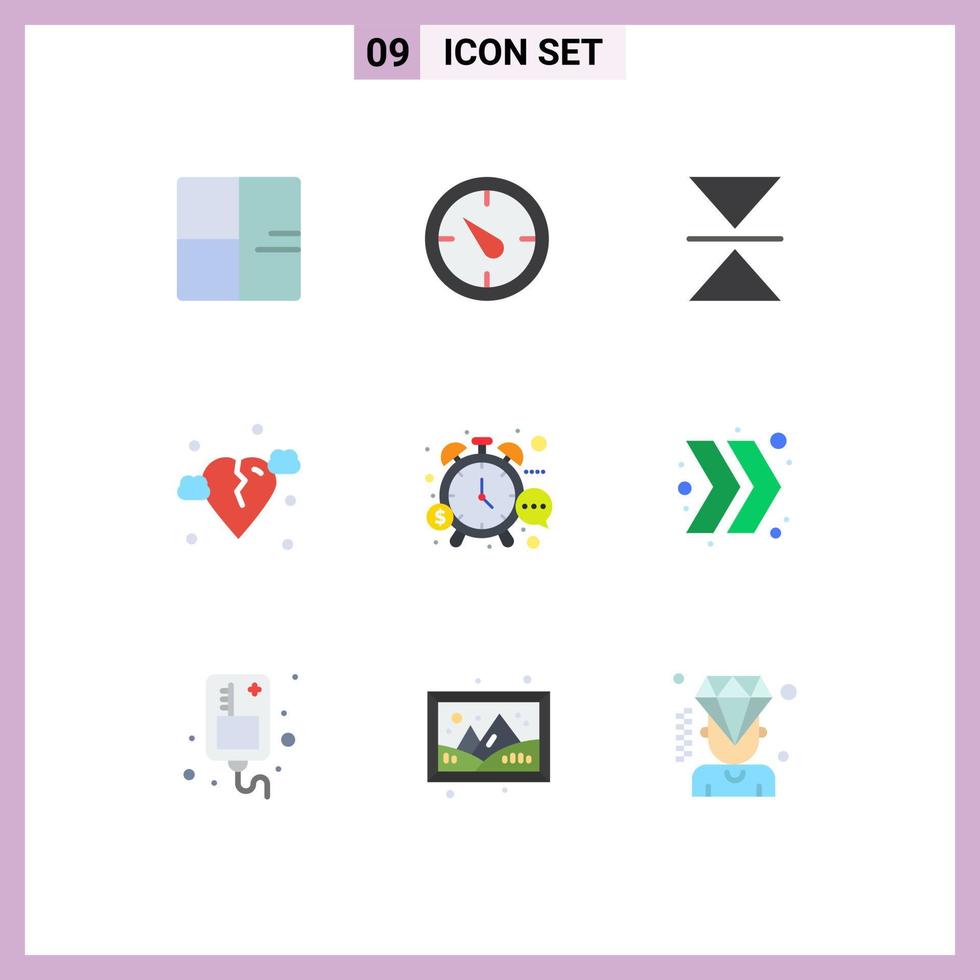 pacote de 9 sinais e símbolos modernos de cores planas para mídia impressa na web, como gerenciamento de parada, flip sic, elementos de design de vetores editáveis quebrados