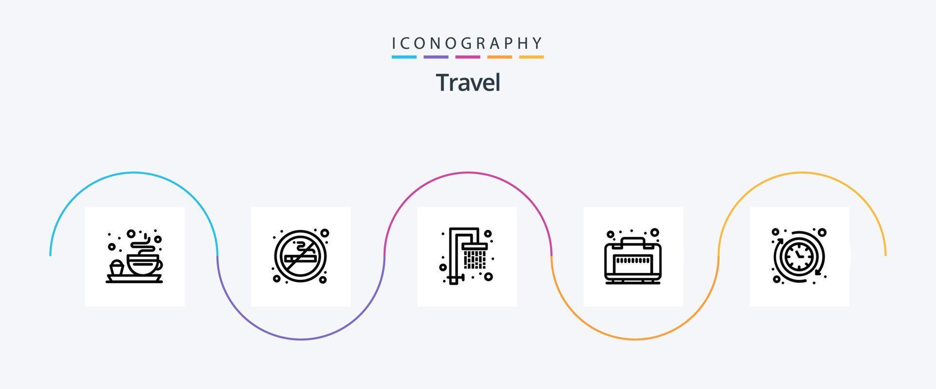 pacote de ícones da linha 5 de viagem, incluindo . horas. água. relógio. viagem vetor