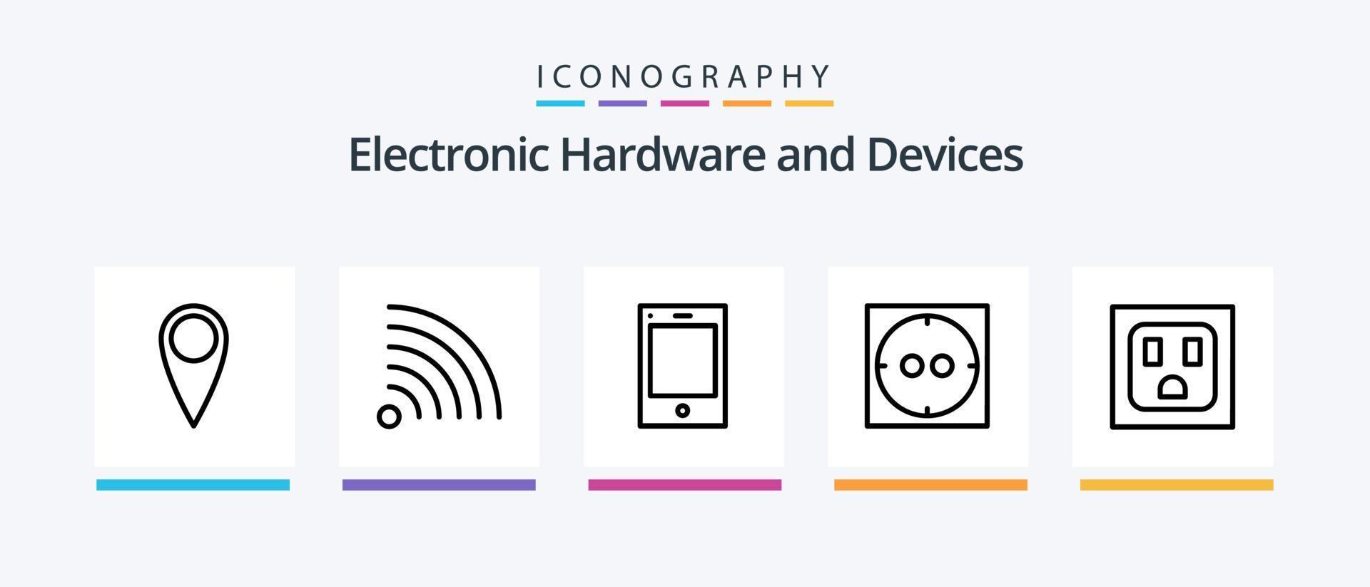 Dispositivos linha 5 pacote de ícones incluindo . ipad. controlo remoto. design de ícones criativos vetor