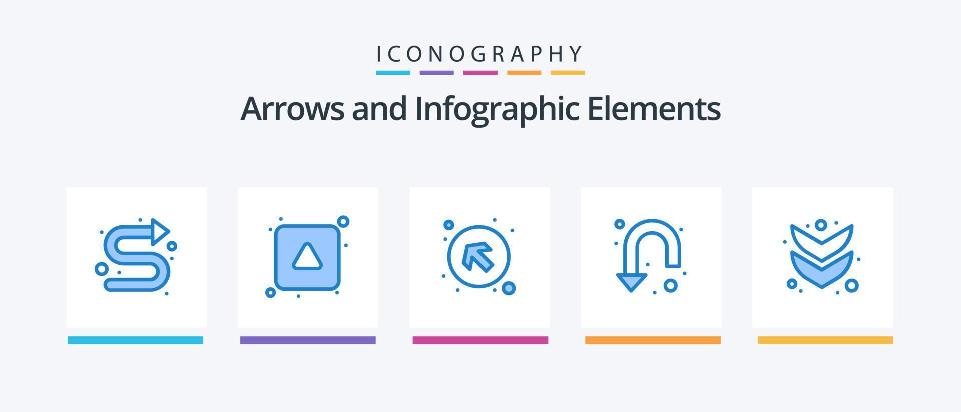 pacote de ícones de seta azul 5, incluindo para baixo. abaixo. seta. sua vez. seta. design de ícones criativos vetor