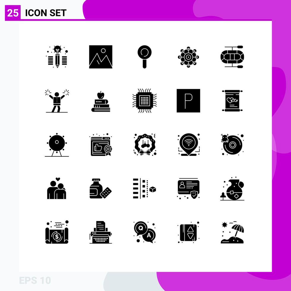 25 interface do usuário pacote de glifos sólidos de sinais e símbolos modernos de elementos de design de vetores editáveis de aprendizado de máquina de pirulito bote líder de torcida