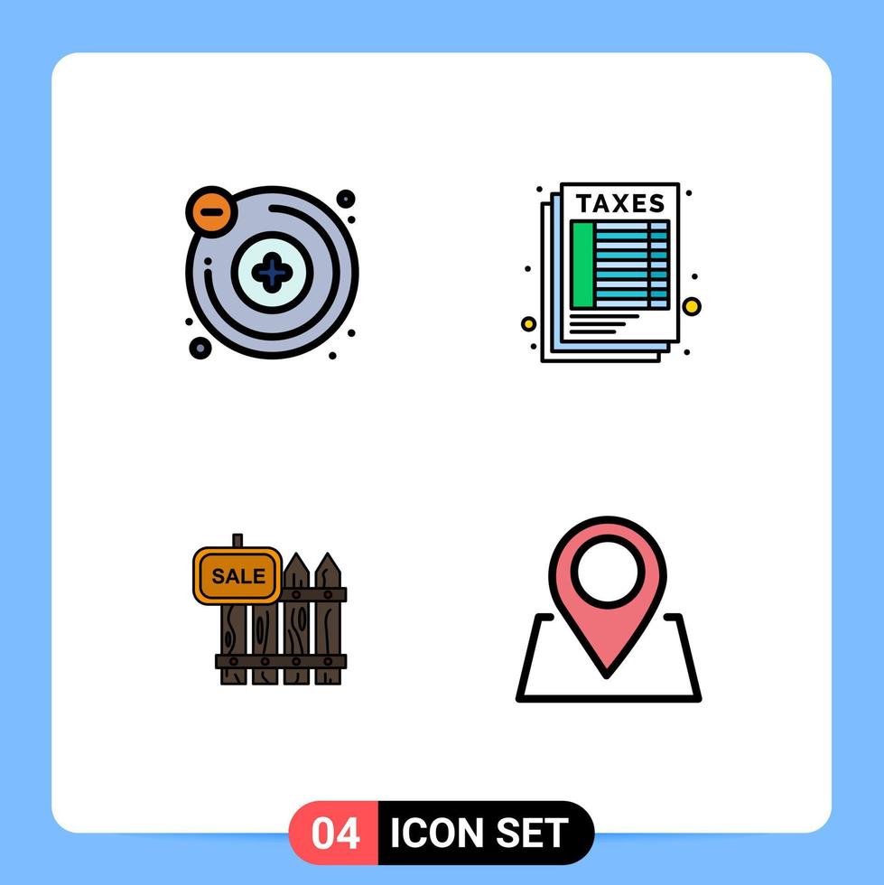 pacote de 4 sinais e símbolos modernos de cores planas de linha preenchida para mídia impressa na web, como átomos, cálculo de realidade real, elementos de design de vetores editáveis de jardim de impostos