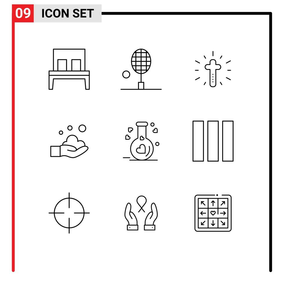 grupo de 9 contornos de sinais e símbolos para balão de sabão mão raquete de tênis elementos de design de vetores editáveis de páscoa