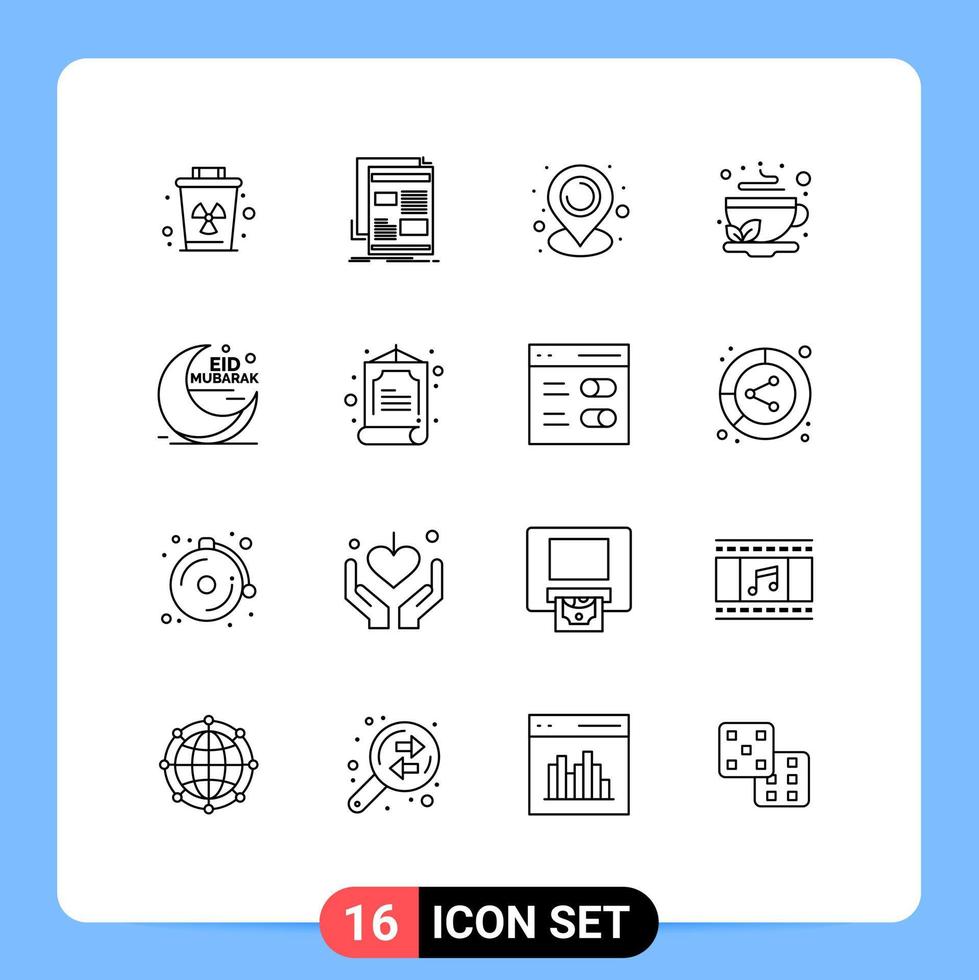 conjunto de 16 sinais de símbolos de ícones de interface do usuário modernos para eid novo copo de bebida de papel elementos de design de vetores editáveis