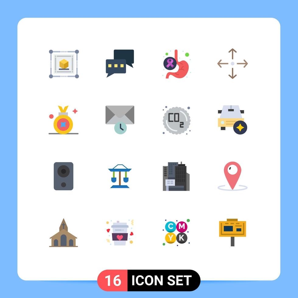 Pacote de cores planas de 16 interfaces de usuário de sinais e símbolos modernos de prêmio de crachá prêmio de saúde de crachá expandir pacote editável de elementos de design de vetores criativos