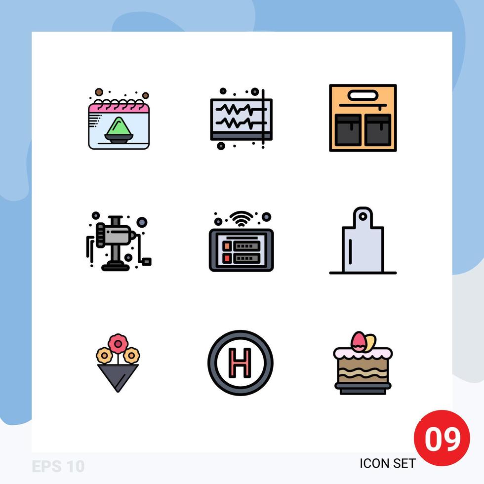 Pacote de cores planas de 9 linhas preenchidas de interface de usuário de sinais e símbolos modernos de elementos de design de vetores editáveis manuais de acesso de onda de controle inteligente