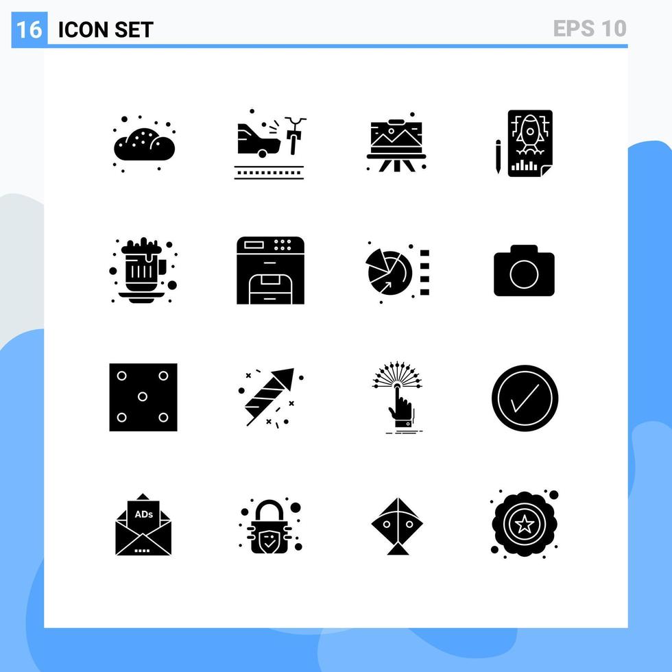 pacote de interface do usuário de 16 glifos sólidos básicos de foguete de café projetando elementos de design de vetores editáveis