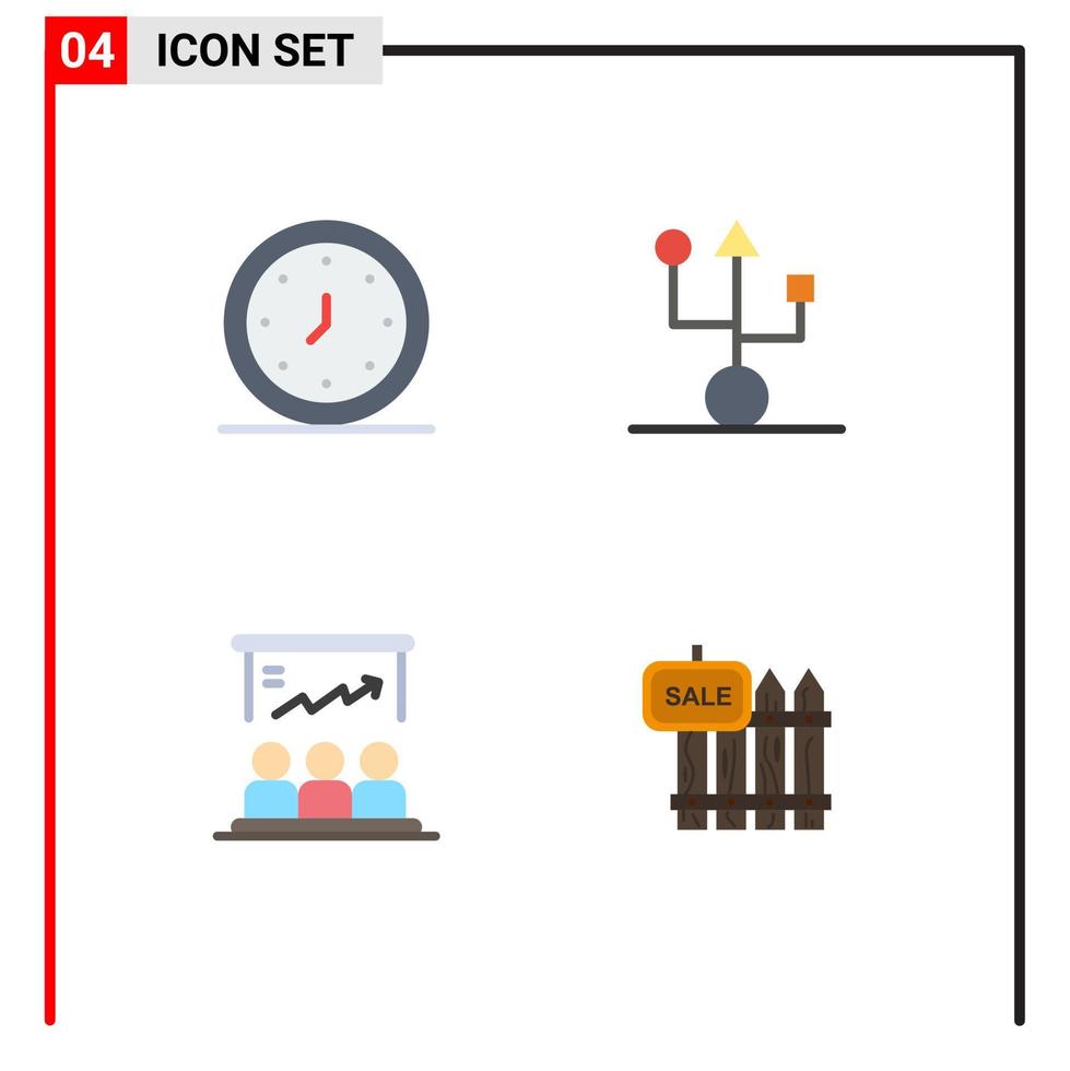 4 conceito de ícone plano para sites móveis e aplicativos dispositivos de tempo de tecnologia de alarme bordo elementos de design de vetores editáveis