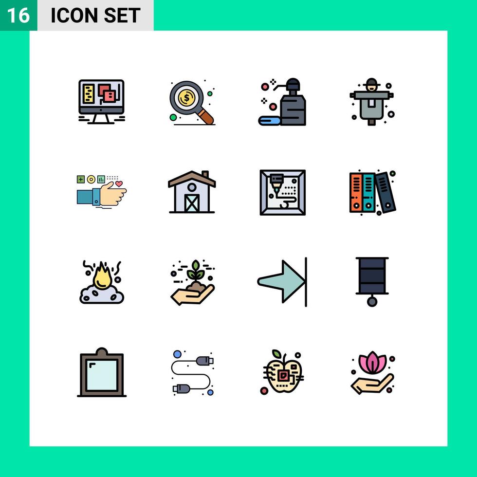 pacote de ícones de vetores de estoque de 16 sinais e símbolos de linha para monitoramento de fitness fazenda de espantalho limpa elementos de design de vetores criativos editáveis