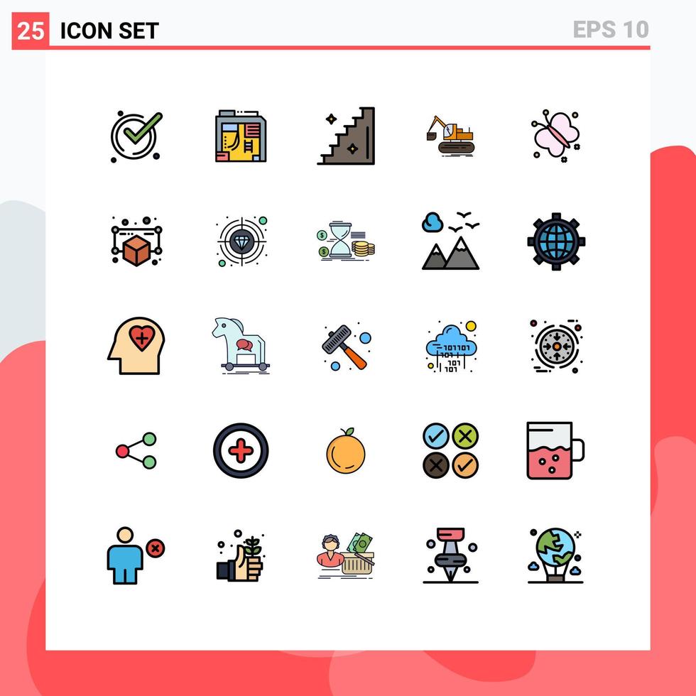 conjunto de 25 sinais de símbolos de ícones de interface do usuário modernos para construção de caminhão de chão de borboleta de primavera elementos de design de vetores editáveis