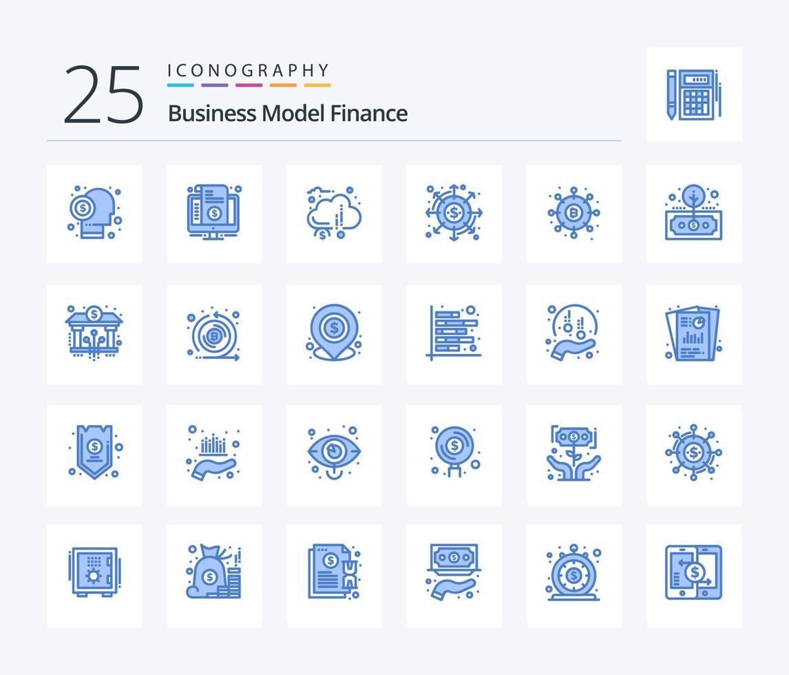 financiar pacote de ícones de 25 cores azuis, incluindo finanças. distribuição. preço. fundos. doação vetor