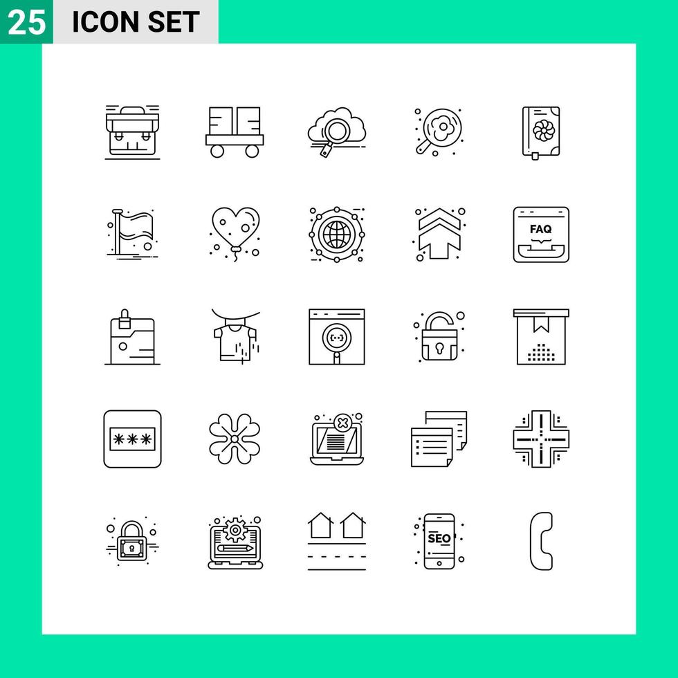 pacote de ícones de vetores de estoque de 25 sinais e símbolos de linha para empilhadeira de acampamento, armazenamento de computação, elementos de design de vetores editáveis