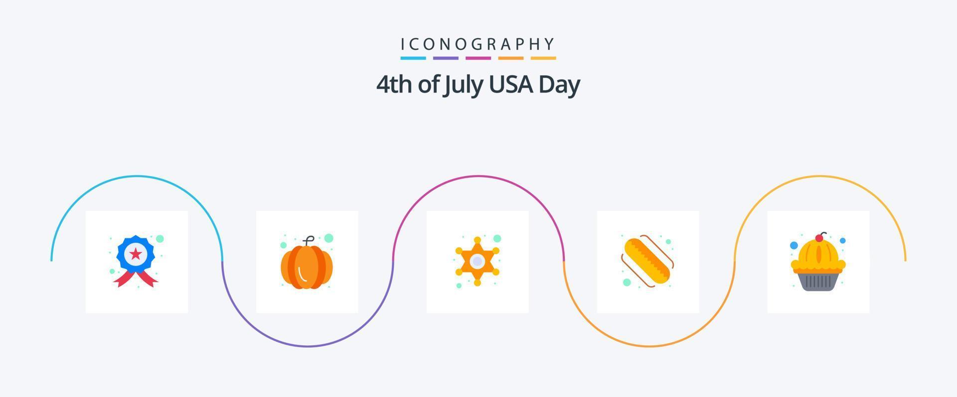 Pacote de ícones EUA Flat 5, incluindo bolo. muffin. polícia. americano. cachorro-quente vetor