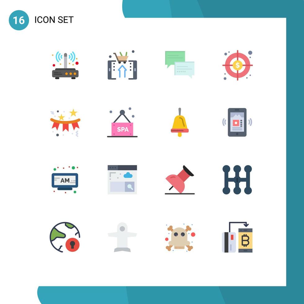 conjunto moderno de pictograma de 16 cores planas de pacote editável de mensagem de negócios de compras alvo de confete pacote editável de elementos de design de vetores criativos