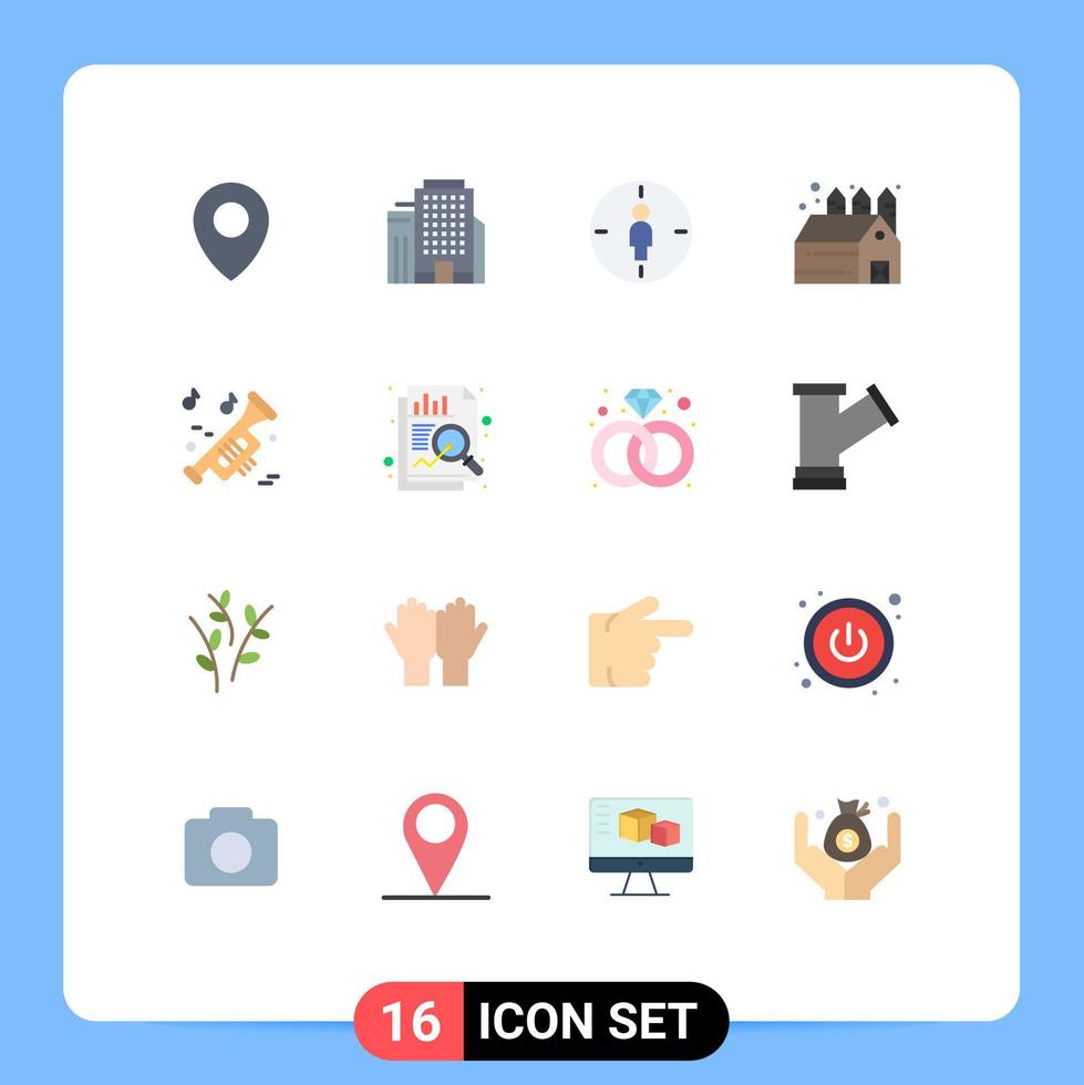 grupo de 16 sinais e símbolos de cores planas para análise trompete objetivo armazém de música pacote editável de elementos de design de vetores criativos