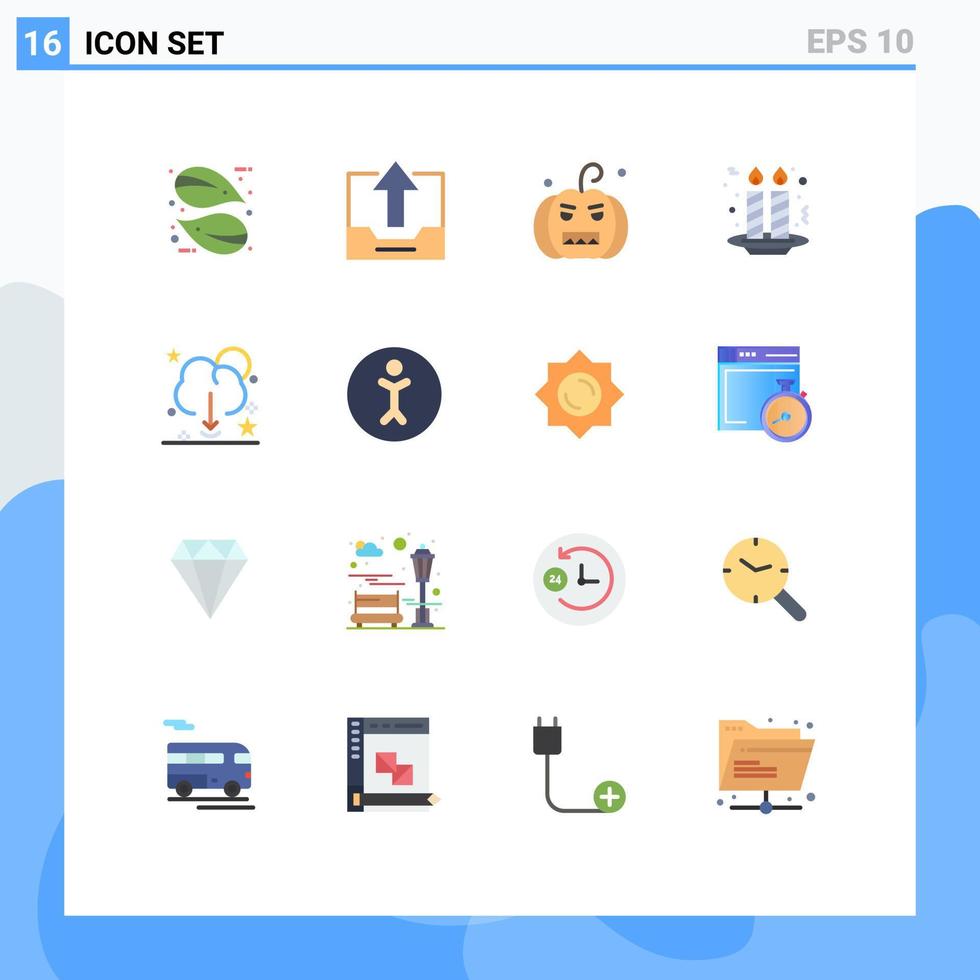 pacote de cores planas de 16 símbolos universais de velas de nuvem upload pacote editável de abóbora de vela de elementos de design de vetores criativos