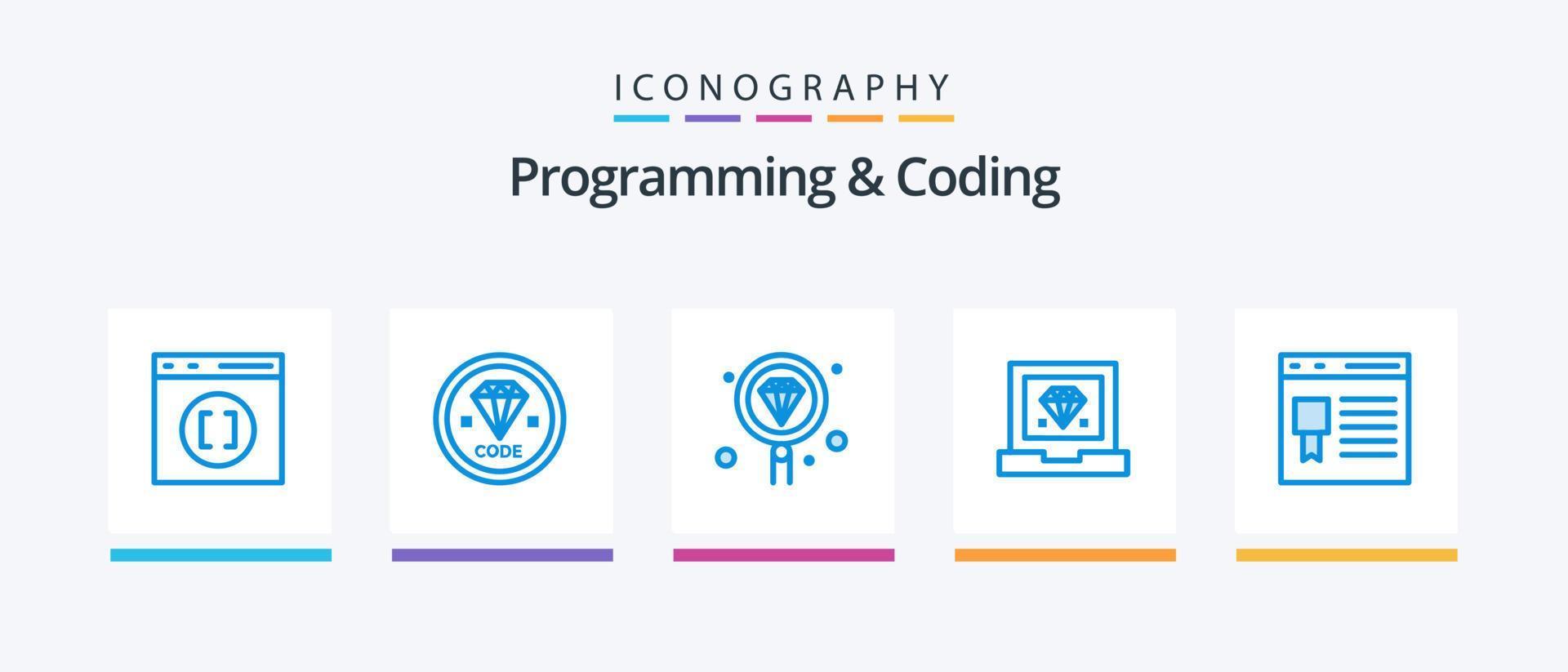 programação e codificação do pacote de ícones azul 5, incluindo desenvolvimento. codificação. desenvolvimento. procurar. desenvolvimento. design de ícones criativos vetor