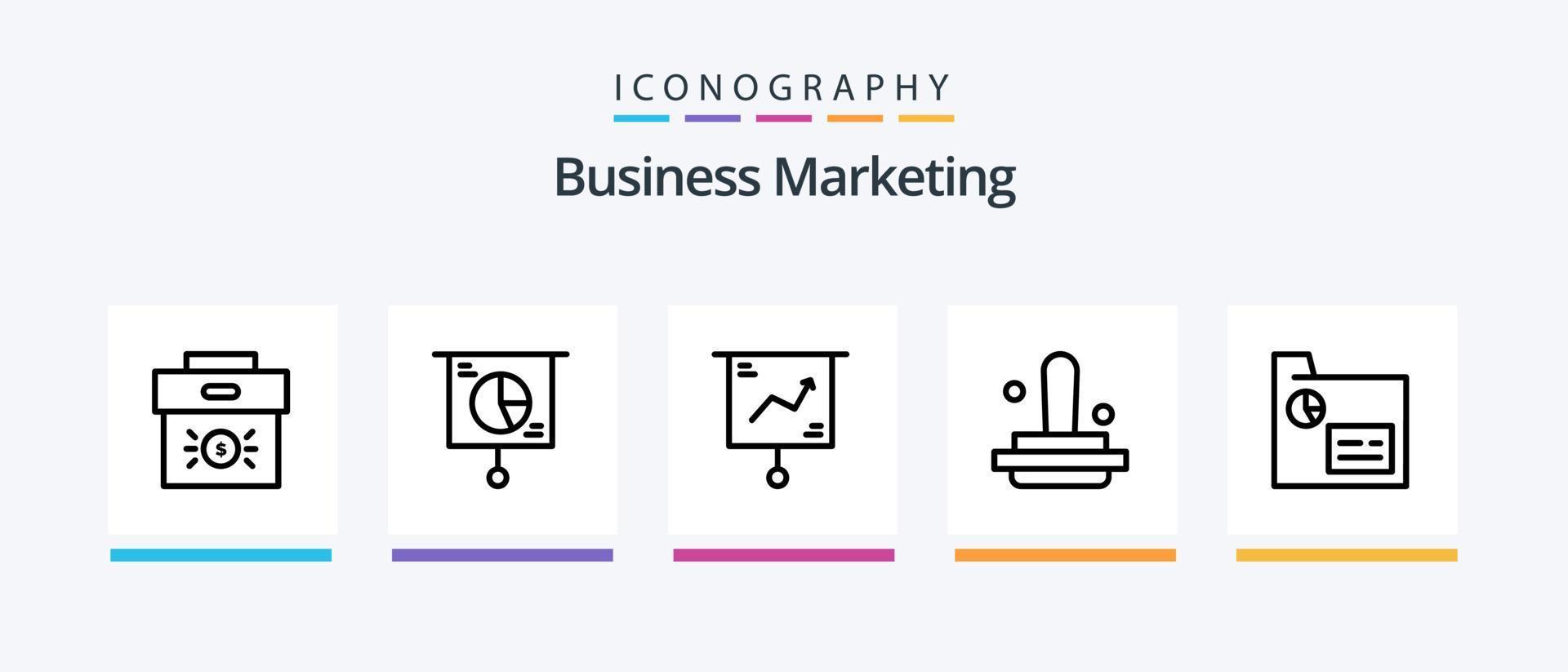 pacote de ícones de linha 5 de marketing de negócios, incluindo apresentação. negócios. marketing. relatório. documento. design de ícones criativos vetor