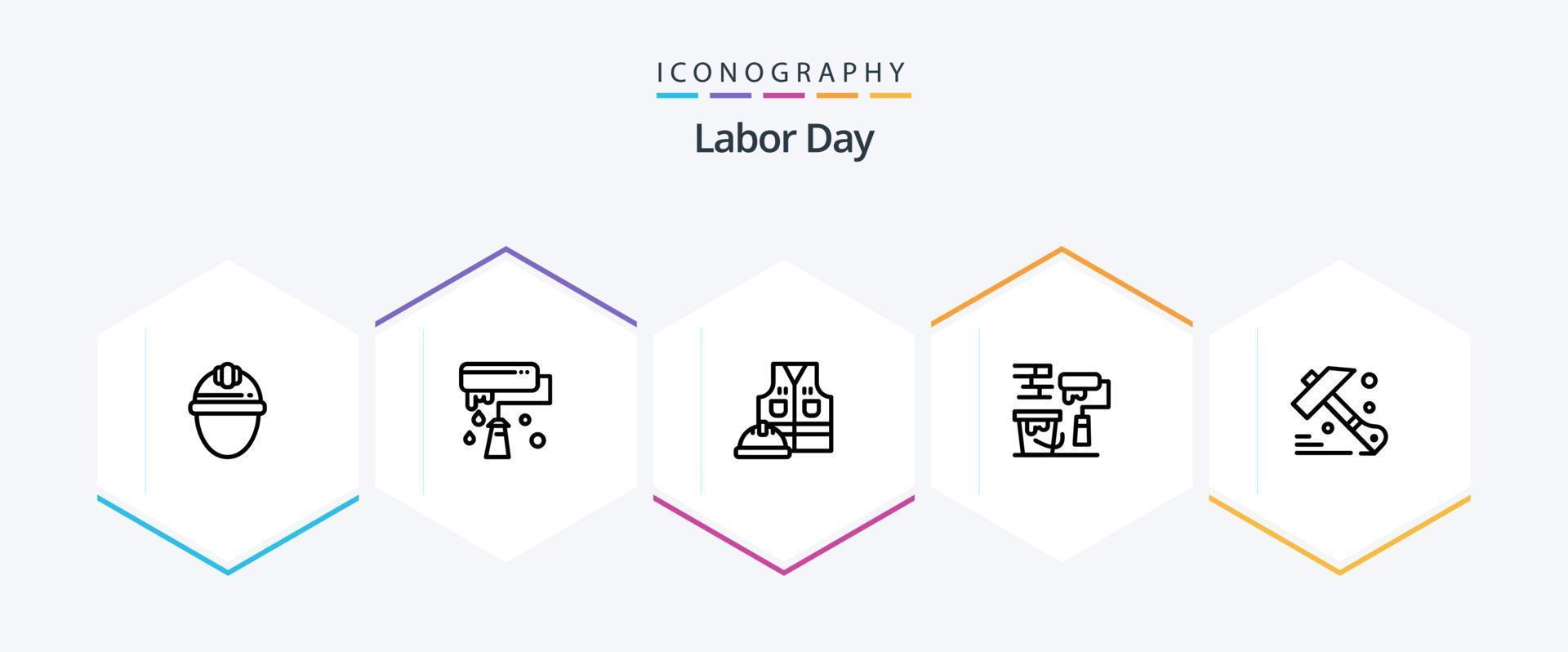 pacote de ícones de 25 linhas do dia do trabalho, incluindo pincel. trabalho. escovar . trabalho . jaqueta de trabalho vetor