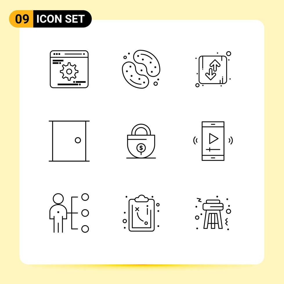 pacote de ícones vetoriais de estoque de 9 sinais e símbolos de linha para geléia de porta de casa, orientação de edifícios editáveis elementos de design vetorial vetor