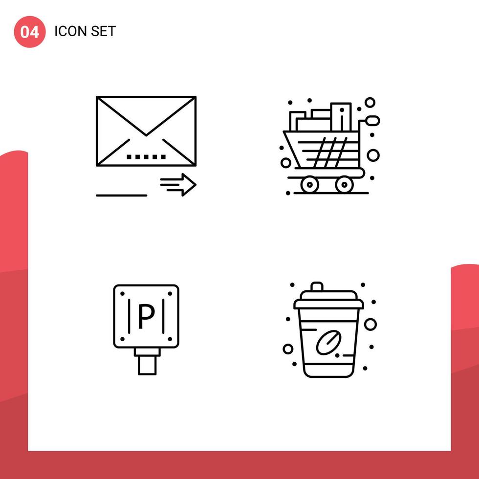 grupo de símbolos de ícone universal de 4 cores planas de linha preenchida modernas de estacionamento de e-mail próximo mantimentos assinam elementos de design de vetores editáveis