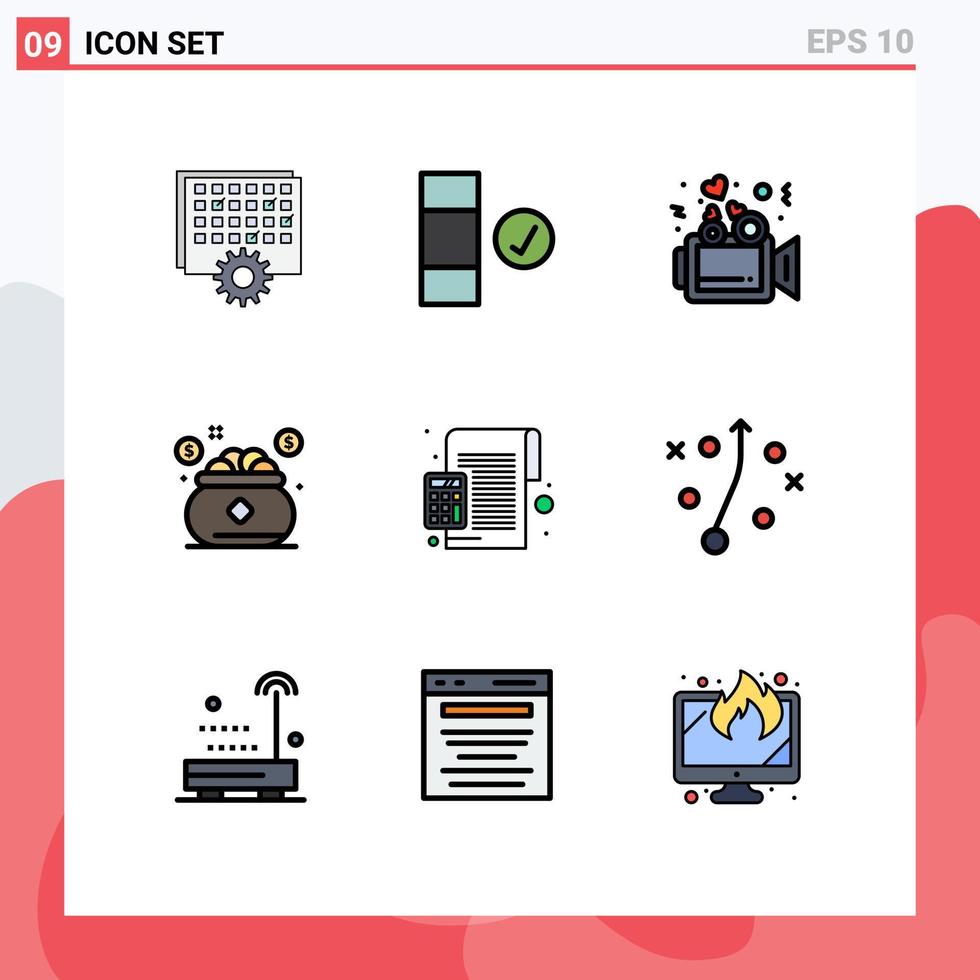 conjunto de 9 sinais de símbolos de ícones de interface do usuário modernos para contabilidade, salvar amor, dinheiro, seguro, elementos de design de vetores editáveis