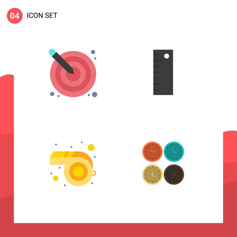 grupo de 4 sinais e símbolos de ícones planos para criatividade de desfile de flechas medir elementos de design de vetores editáveis de relógio
