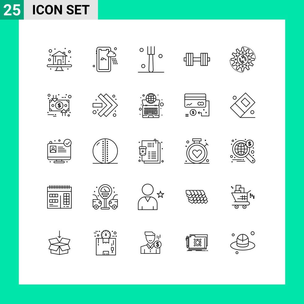 grupo de sinais e símbolos de 25 linhas para elementos de design de vetores editáveis do ginásio de gerenciamento de cozinha de processo de tarefas