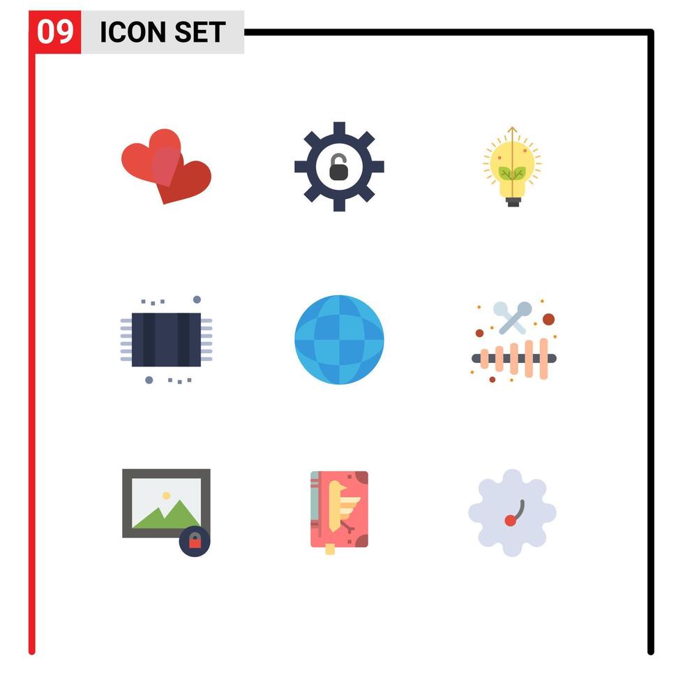 9 símbolos de sinais de cores planas universais de elementos de design de vetores editáveis de limpeza de chuveiro de bulbo global de segurança