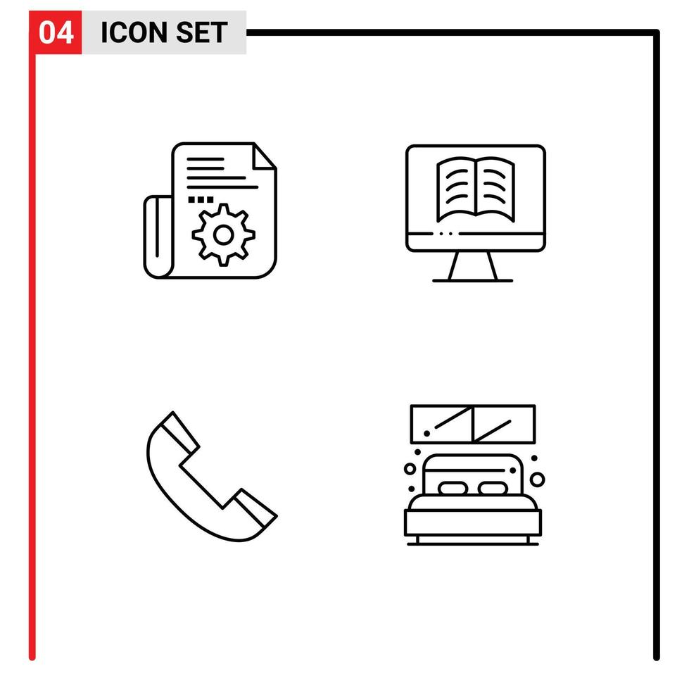 pacote de ícones vetoriais de estoque de sinais e símbolos de 4 linhas para ferramentas de telefone de documento ontechnology bed elementos de design de vetores editáveis
