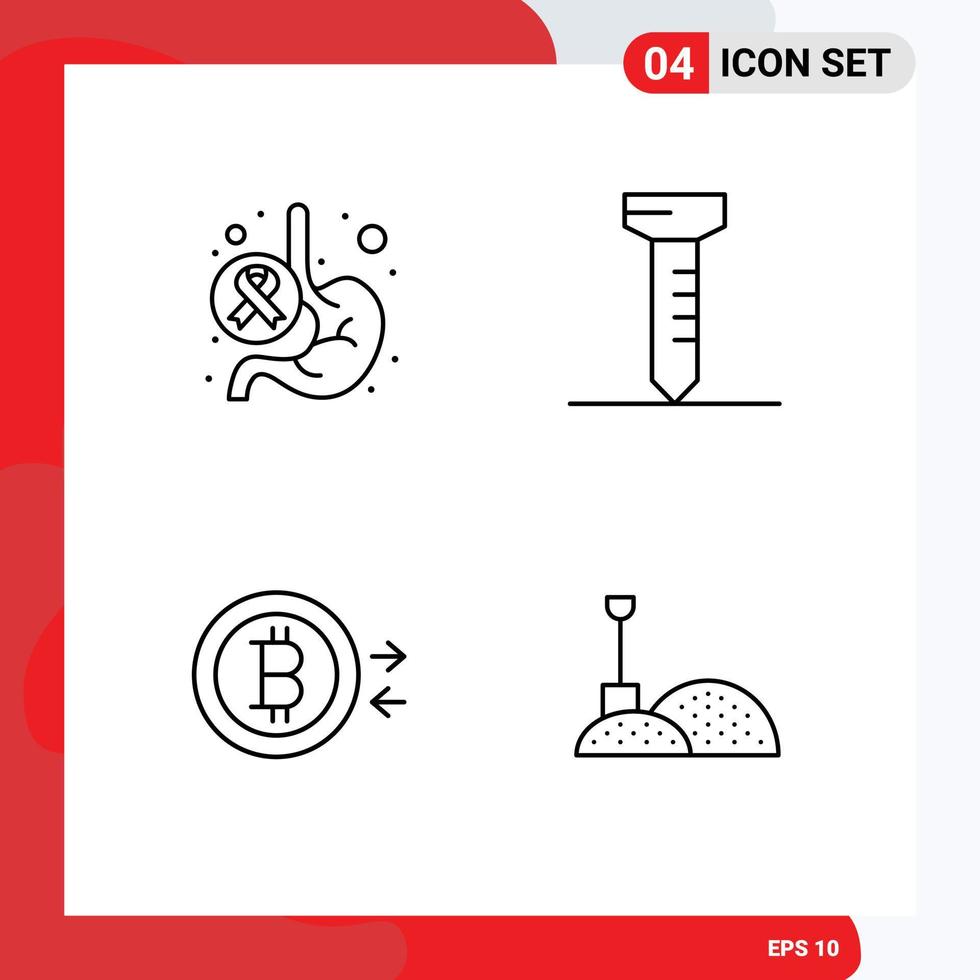 pacote de 4 cores planas criativas de linhas preenchidas de dinheiro de câncer estômago espiga pá elementos de design de vetores editáveis