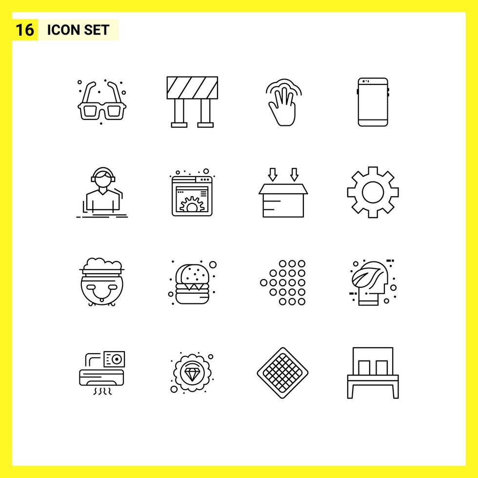16 pacote de esboço de interface de usuário de sinais e símbolos modernos de gestos de engenheiro huawei elementos de design de vetores editáveis de telefone móvel