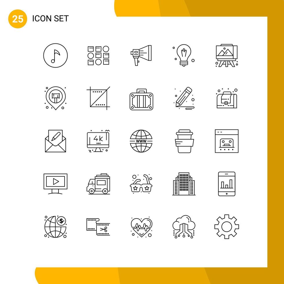 pacote de linha vetorial editável de 25 linhas simples de ideia de cavalete alto-falante de lâmpada digital elementos de design vetorial editáveis vetor