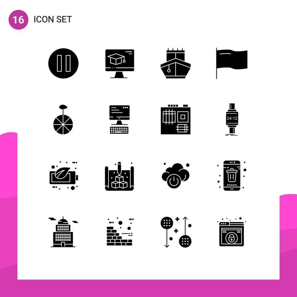 grupo de símbolos de ícone universal de 16 glifos sólidos modernos de ciclo de transporte de circo de teclado marca elementos de design de vetores editáveis