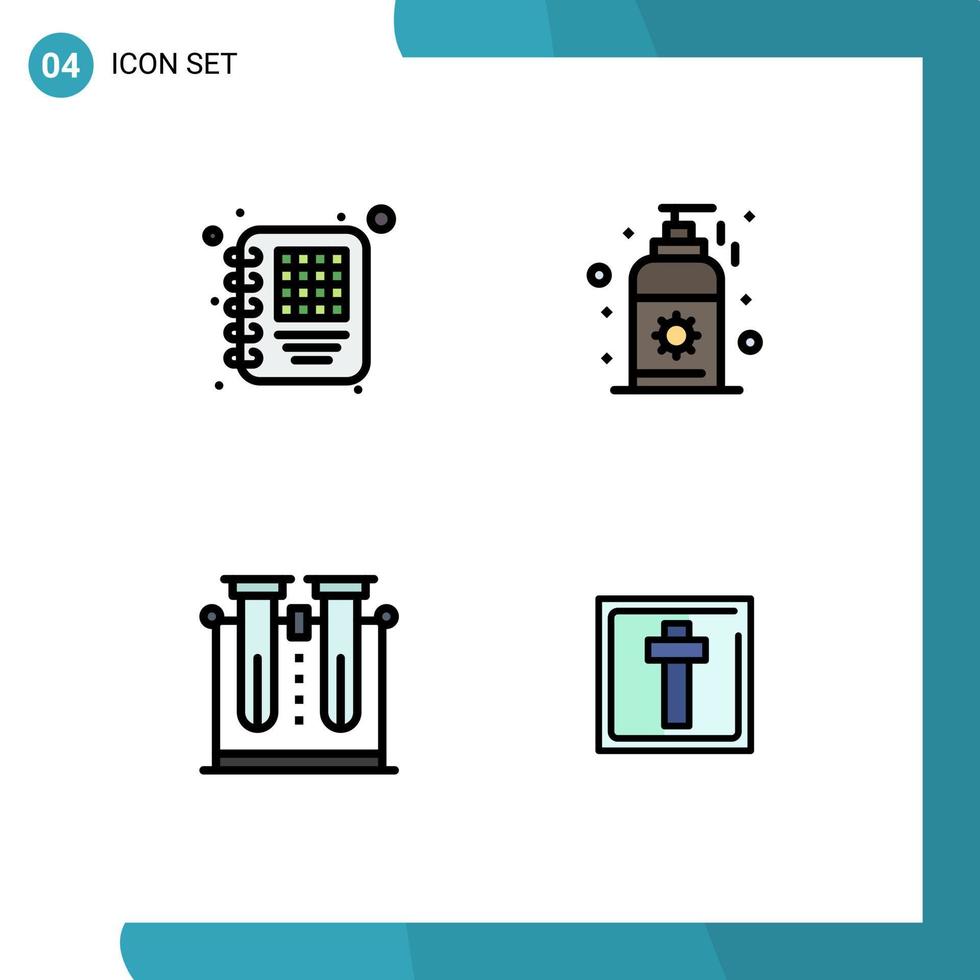 grupo de 4 cores planas de linha preenchida modernas definidas para testes de negócios química de praia corss elementos de design de vetores editáveis