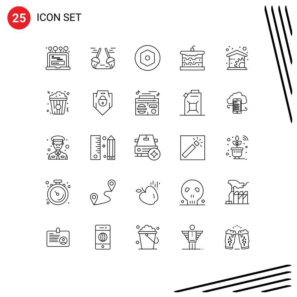 25 ícones criativos, sinais e símbolos modernos de economia de gestão, comida interna, pão, elementos de design vetorial editáveis vetor