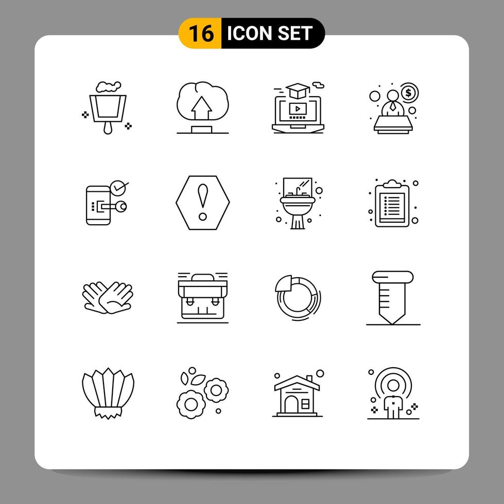 pacote de 16 contornos criativos de elementos de design de vetores editáveis de consultor de chave de vídeo de bloqueio aberto
