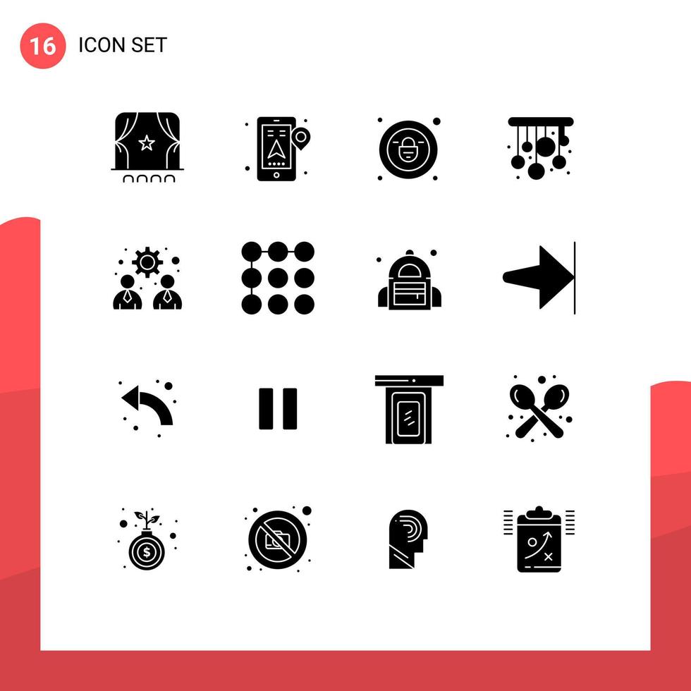 pacote de interface do usuário com 16 glifos sólidos básicos de bloqueio de gerenciamento de trabalho, elementos de design de vetores editáveis de vida empresarial
