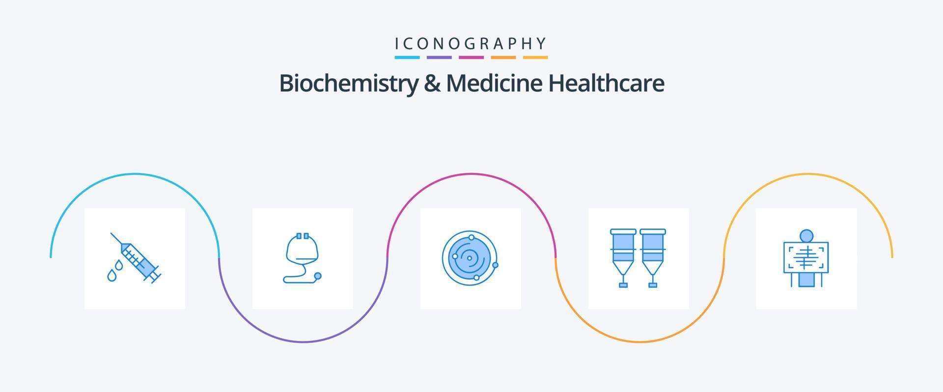 bioquímica e medicina saúde azul 5 pacote de ícones incluindo xray. seringa. espaço. médico. sangue vetor