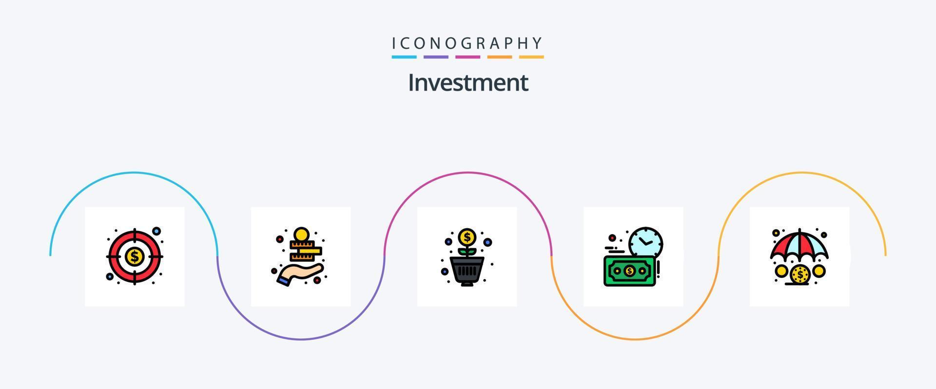 linha de investimento cheia de pacote de ícones de 5 planos, incluindo investimento. finança. investimento. dinheiro. estimativa de orçamento vetor