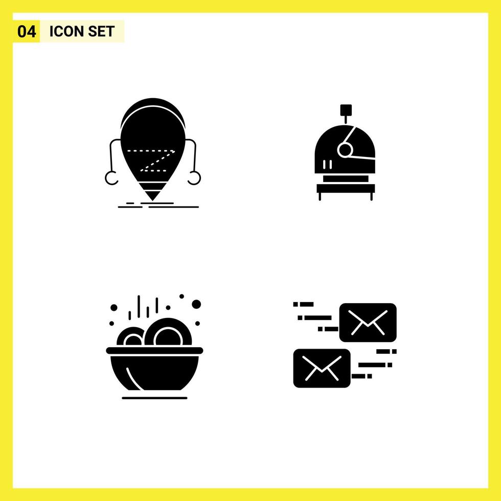 conjunto de pictogramas de 4 glifos sólidos simples de elementos de design de vetores editáveis de ensopado de capacete de robô de comida android