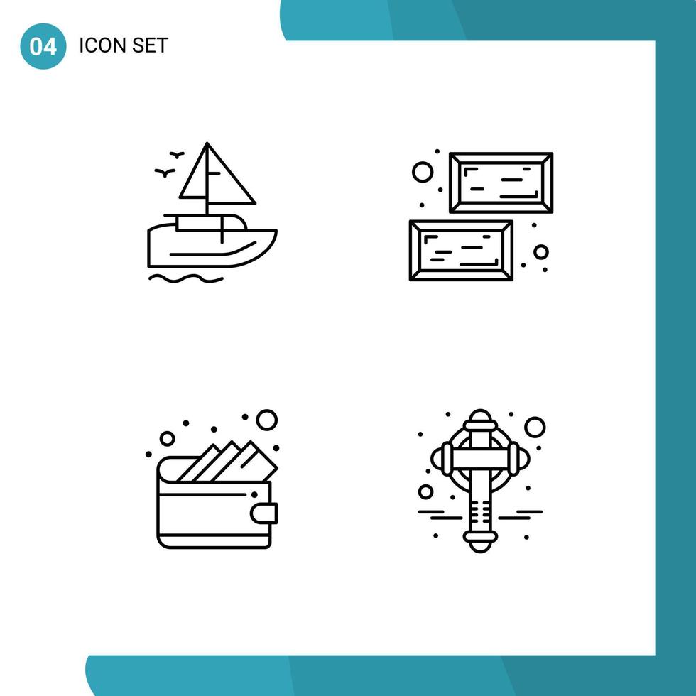 4 símbolos de sinais de linha universais de valor de embarcação de dinheiro de barco cruzam elementos de design de vetores editáveis