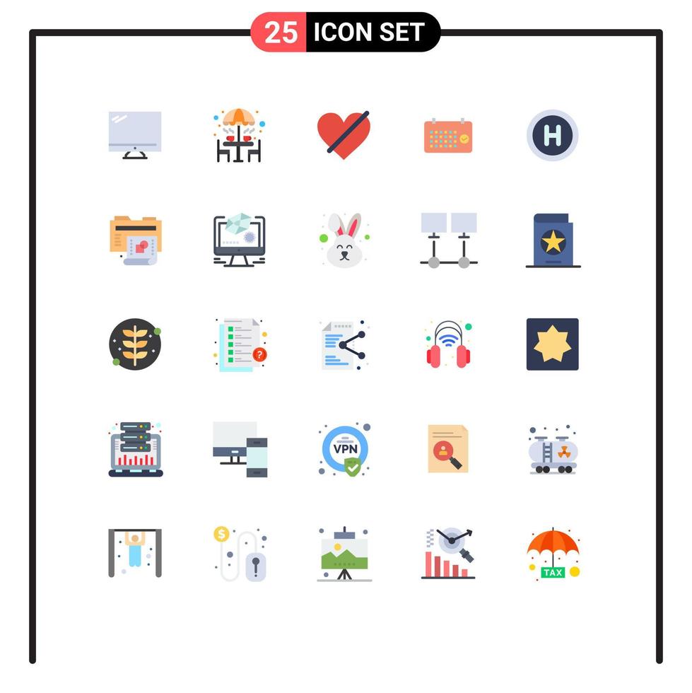 conjunto moderno de pictograma de 25 cores planas de mesa de calendário mounth como elementos de design de vetores editáveis de coração