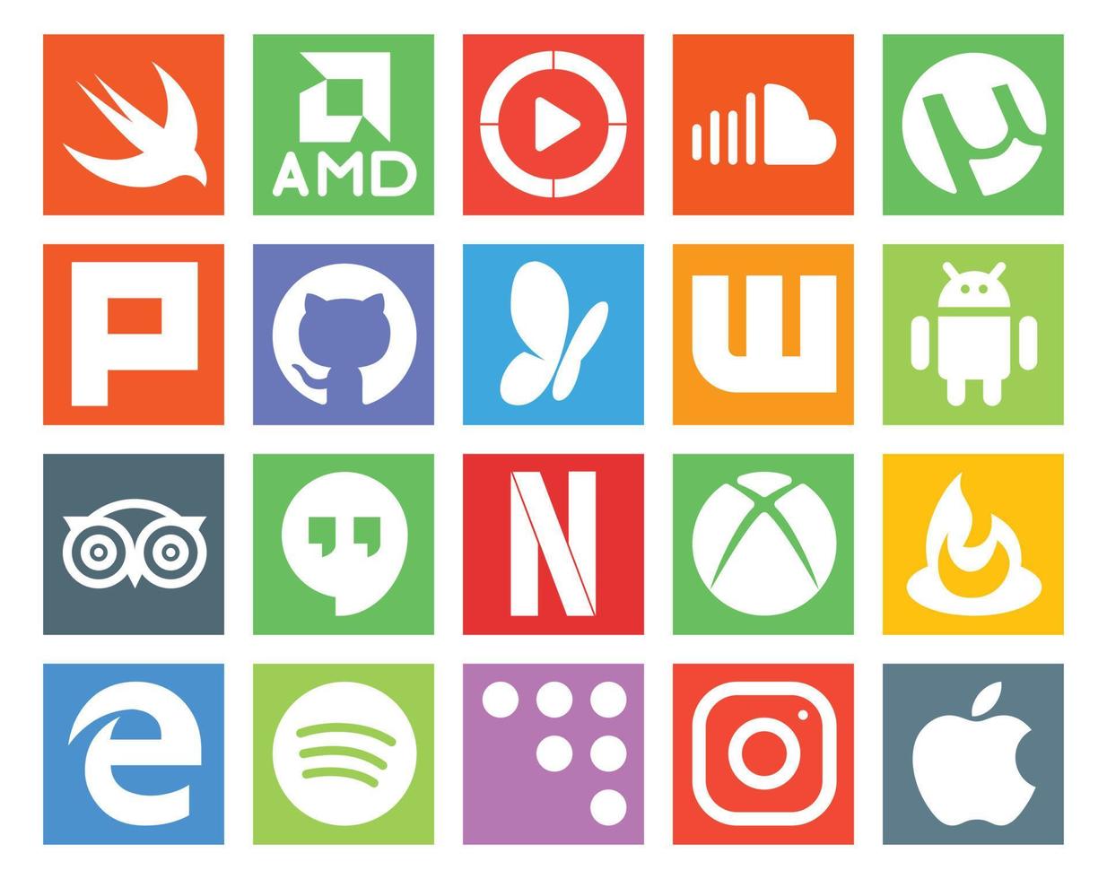 Pacote de 20 ícones de mídia social, incluindo xbox hangouts plurk travel android vetor