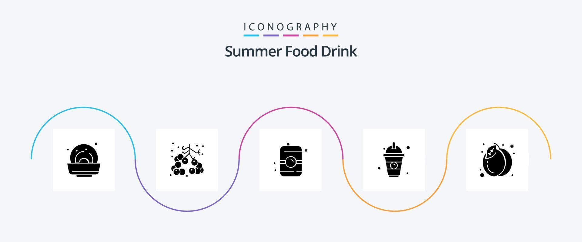 pacote de ícones de glyph 5 de comida de verão, incluindo verão. pacote. comida. suco. bebida vetor