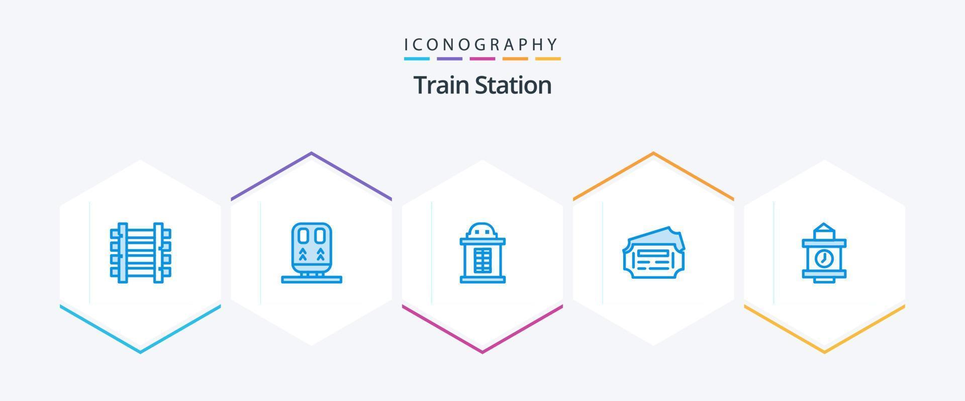 estação de trem 25 pacote de ícones azul incluindo . tempo. bilhete. trem. bilhete vetor