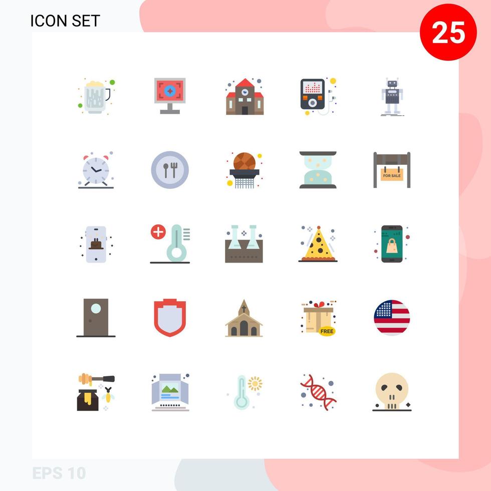 pacote de 25 sinais e símbolos de cores planas modernas para mídia de impressão na web, como elementos de design de vetores editáveis de dispositivo de robô de escola android bot